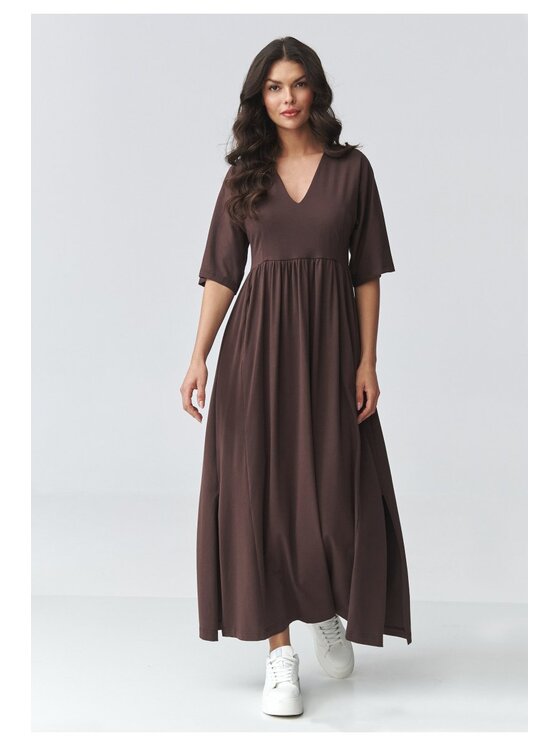 Makadamia Makadamia Sukienka codzienna M933 Brązowy Loose Fit