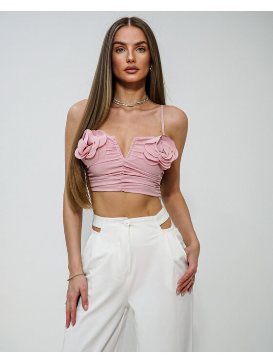 LilaLou LilaLou Top Róża Różowy Slim Fit
