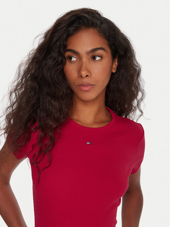 Tommy Jeans Tommy Jeans T-krekls Essential DW0DW17383 Rozā Slim Fit