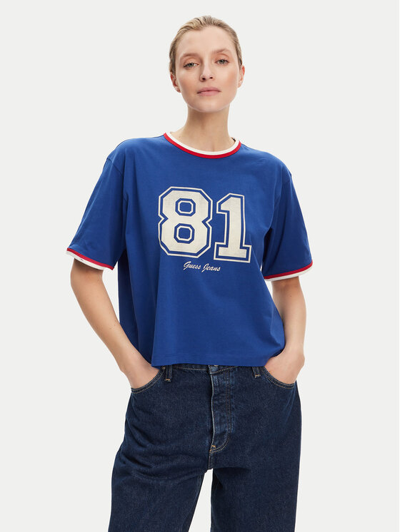 Guess Jeans Guess Jeans Marškinėliai W5YI19 K8HM0 Mėlyna Regular Fit
