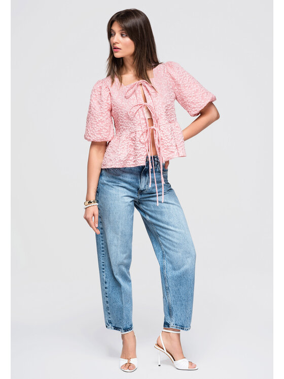 Ombre Ombre Bluzka OW-TS-E0048 Różowy Regular Fit