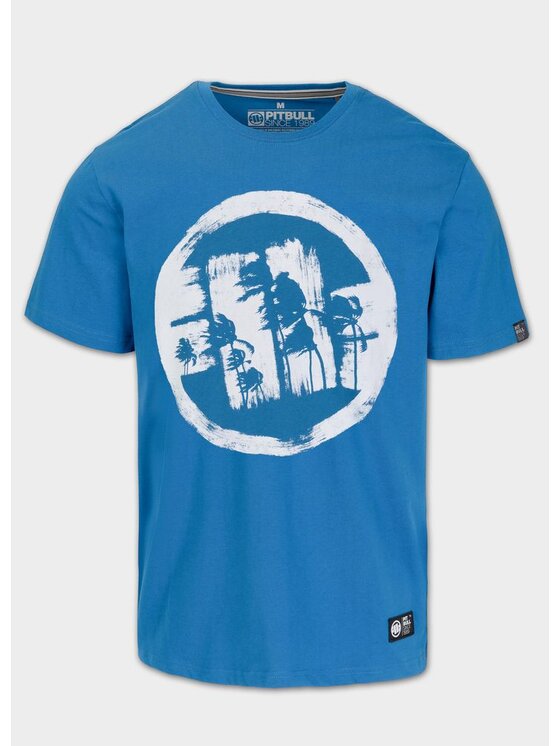 PITBULL PITBULL T-Shirt Koszulka męska LOGO PALMS XL Niebieski Regular Fit