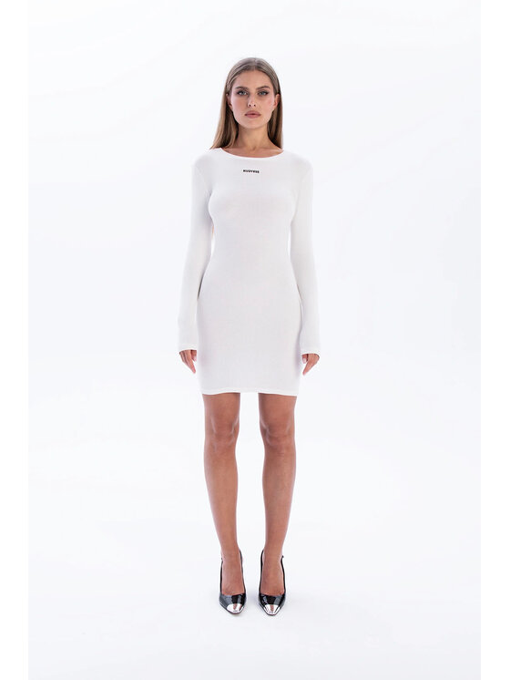Nudyess Nudyess Úpletové šaty Eos Mini z haftem Écru Fitted Fit