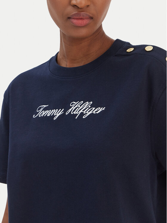 Tommy Hilfiger Tommy Hilfiger T-Shirt Script WW0WW47819 Granatowy Regular Fit
