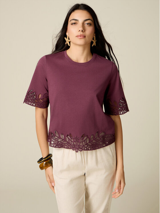 Oltre Oltre T-Shirt G00GJ004621N039 Fioletowy Regular Fit