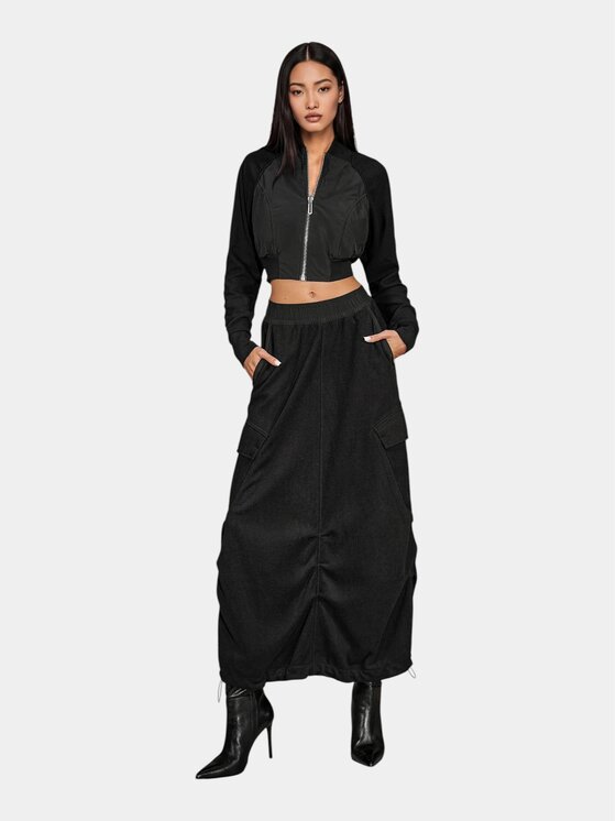 MADE BY SOCIETY MADE BY SOCIETY Spódnica maxi CARGO VEIL - F27681 Czarny Basic Fit
