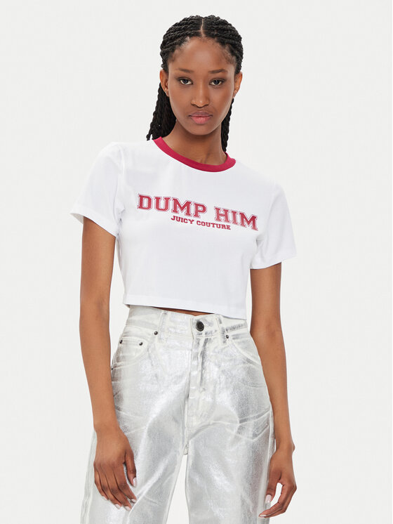 juicy couture t-shirt dump him jcwct23314 blanc slim fit
