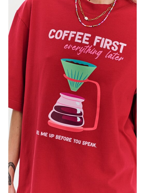 NAOKO NAOKO Tričko Coffee First Bordová Regular Fit