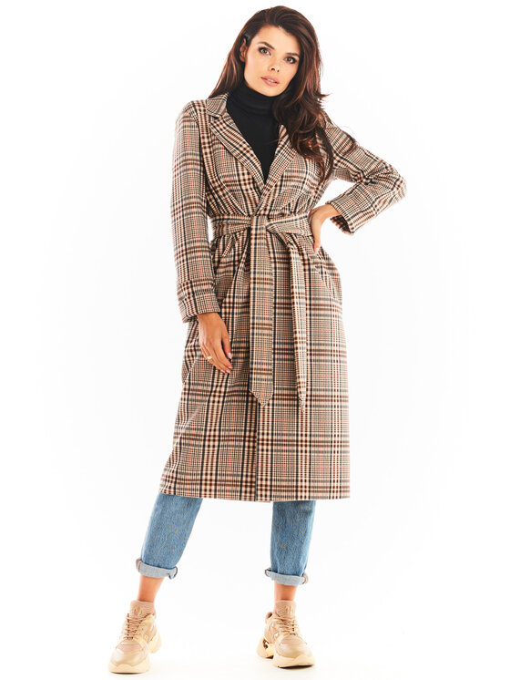 Awama Awama Płaszcz A368 Brązowy Basic Fit