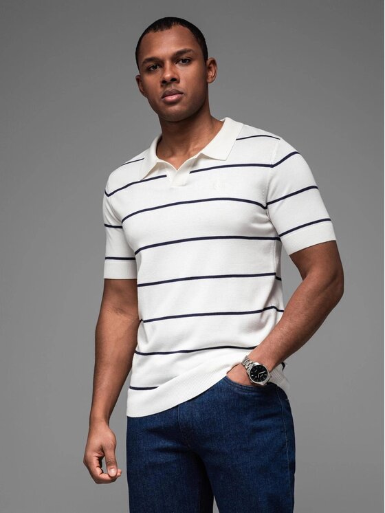 Ombre Ombre Polo OM-POSS-0145 Biały Regular Fit