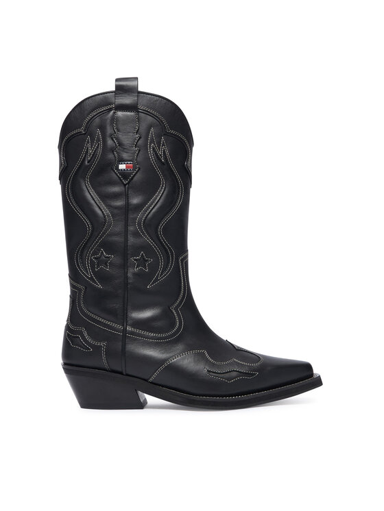 Tommy Jeans Cizme și botine cowboy Archive Cowboy Boot Leather EN0EN03046 Negru