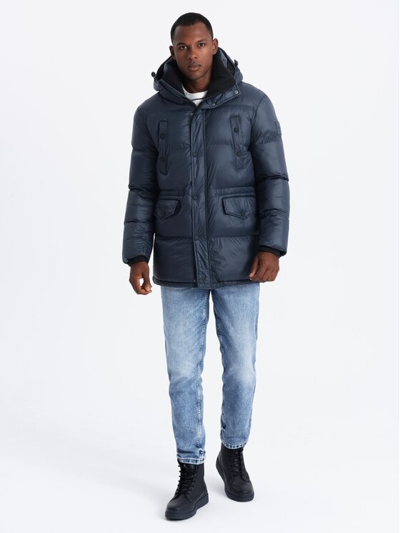 Ombre Ombre Kurtka zimowa OM-JALJ-0186 Granatowy Regular Fit