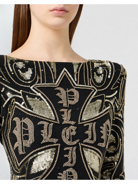 PHILIPP PLEIN PHILIPP PLEIN Sukienka wieczorowa 26427 Czarny Fitted Fit