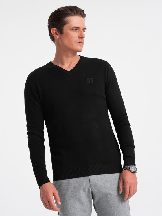 Ombre Ombre Sweter OM-SWBS-0107 Czarny Regular Fit