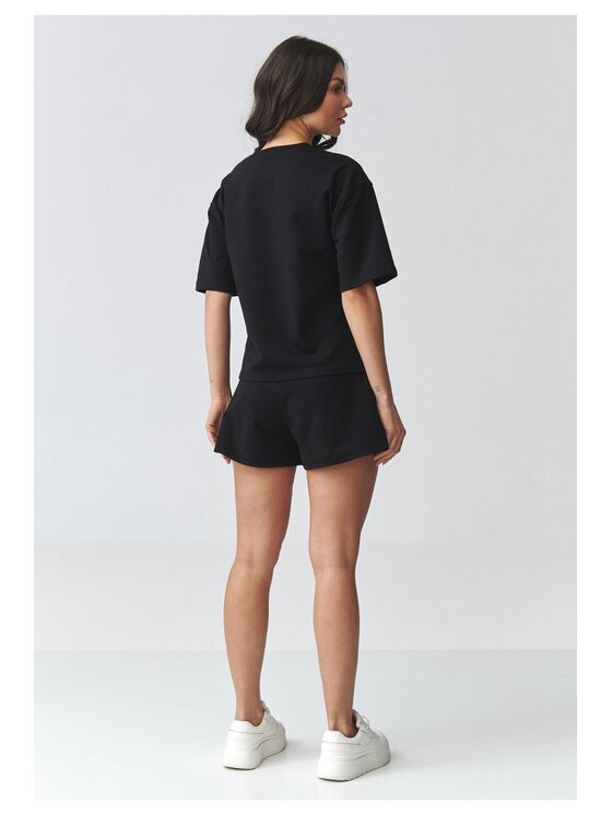 Makadamia Makadamia Komplet bluzka i szorty sportowe M918 Czarny Loose Fit