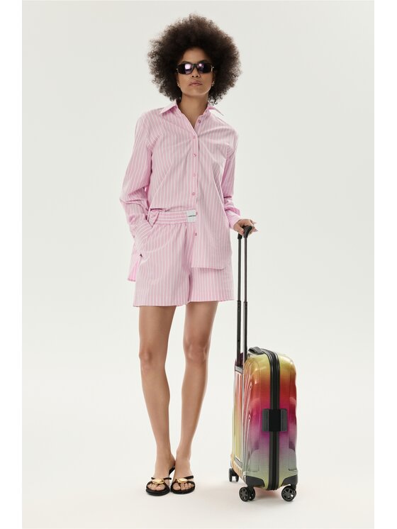 Laretaggio Laretaggio Szorty materiałowe UDINE STRIPED SHORTS IN PINK Różowy Oversize