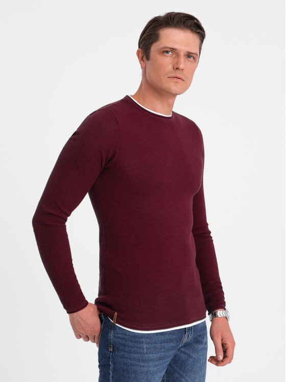 Ombre Ombre Sweter OM-SWSW-0103 Bordowy Classic Fit