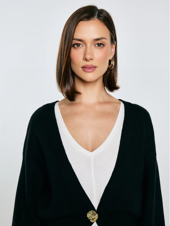 BIG STAR BIG STAR Kardigan GOLDI_906_160 Czarny Classic Fit