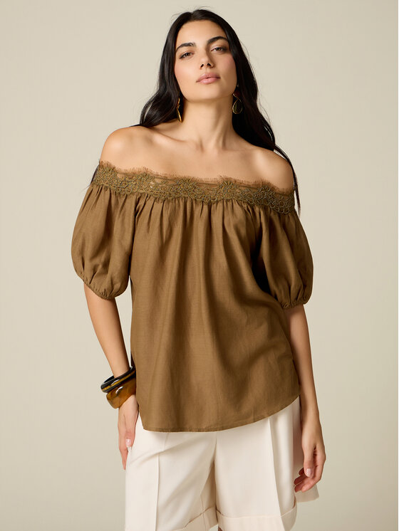 Oltre Oltre Bluzka 2465J000844N035 Brązowy Regular Fit