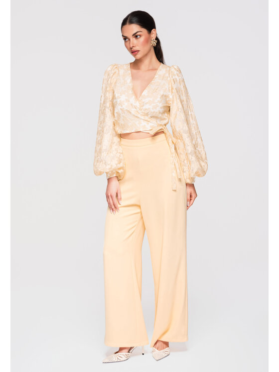 Ombre Ombre Spodnie materiałowe OW-PA-E0009 Żółty Relaxed Fit