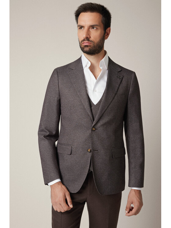 Lancerto Lancerto Marynarka Calascio MA131225000002 Brązowy Slim Fit