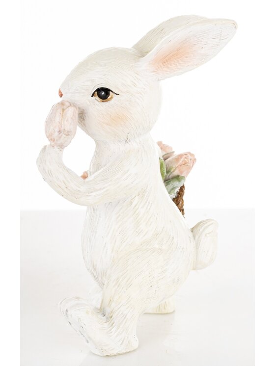 MIAhome MIAhome Figurka królik z koszykiem różowych tulipanów Biały