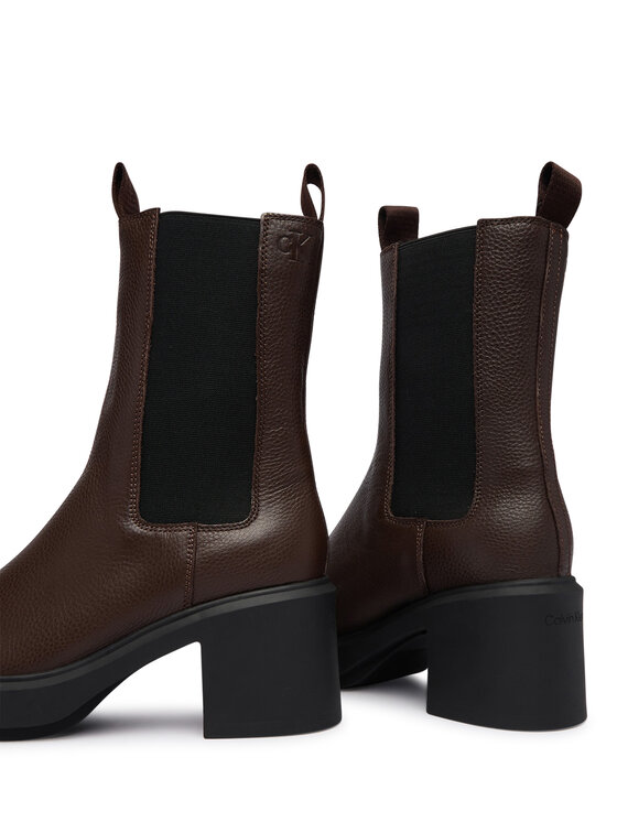 Calvin Klein Calvin Klein Botki Block Heel Chelsea Boot Lth HW0HW03694 Brązowy ciemny