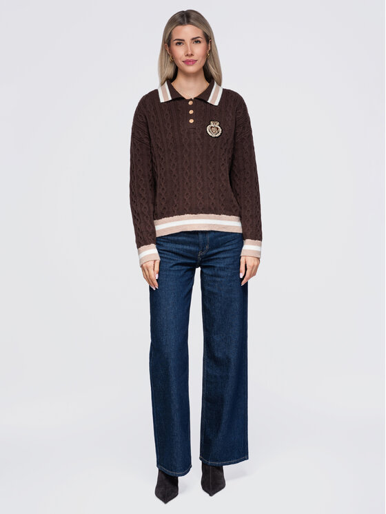 Ombre Ombre Sweter OW-SW-E0024 Brązowy Regular Fit