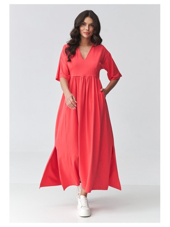 Makadamia Makadamia Sukienka codzienna M933 Koralowy Loose Fit