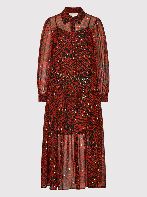 MICHAEL Michael Kors MICHAEL Michael Kors Sukienka koszulowa Metallic Fil Coupé Animal Print MU281425X1 Czerwony Regular Fit