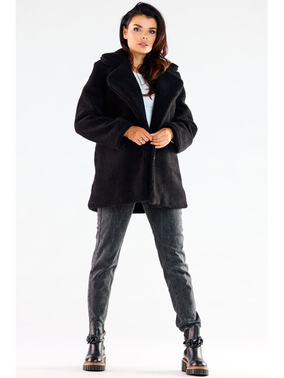 Awama Awama Płaszcz A534 Czarny Basic Fit