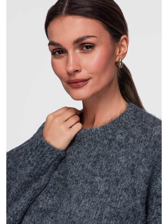 Ombre Ombre Sweter OW-SW-E0006 Szary Relaxed Fit