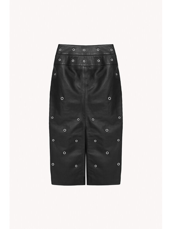 Epuzer Epuzer Spódnica skórzana Embroidered leather Czarny Standard Fit