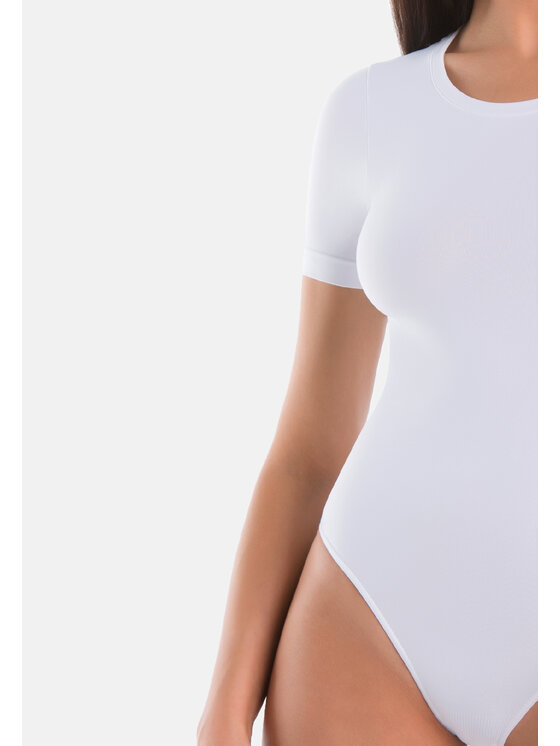 Teyli Teyli Body T-shirt damski okrągły dekolt Shirty Biały Regular Fit