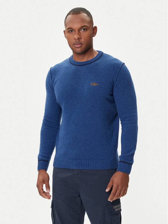 Aeronautica Militare Sweter 252MA1608UL00924 Niebieski Regular Fit