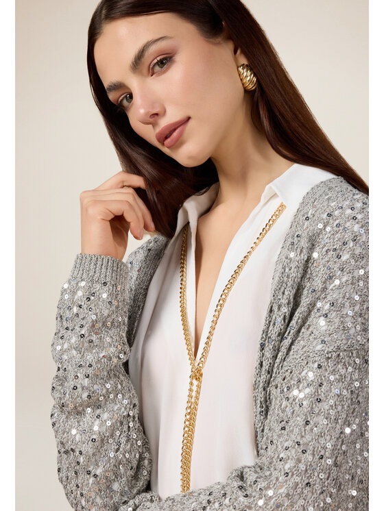 Oltre Oltre Kardigan M408E001754N013 Szary Baggy Fit