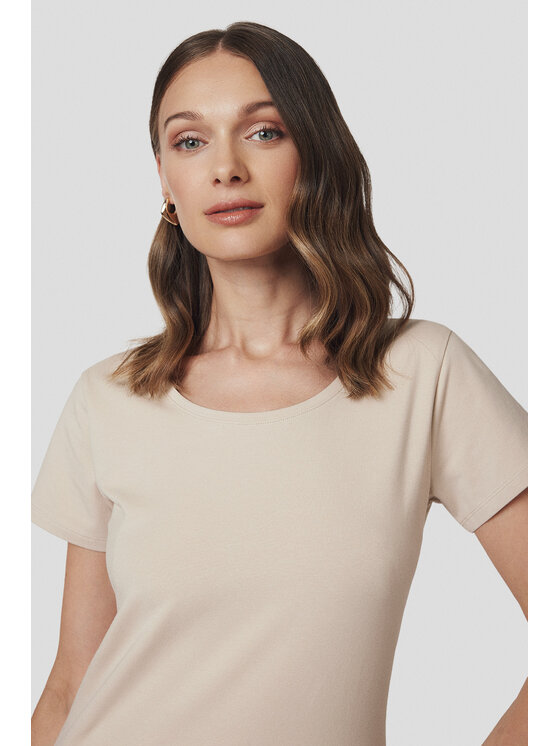 Lancerto Lancerto T-Shirt Koszulka Damska z Bawełną Kremowa Savina TS073225000012 Écru Slim Fit