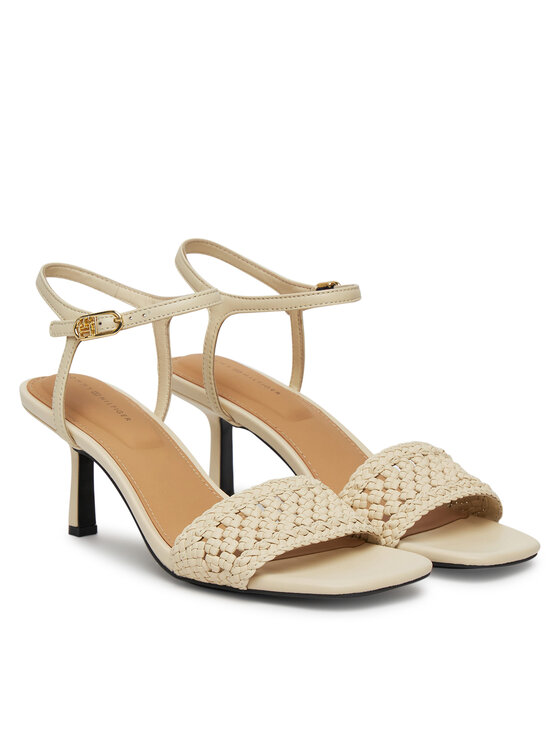 Tommy Hilfiger Tommy Hilfiger Босоніжки Crochet Lthr Kitten Sandal FW0FW08587 Бежевий