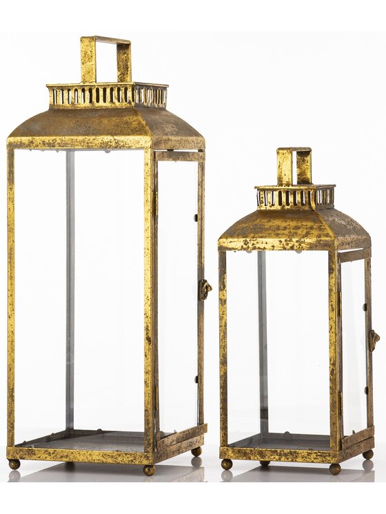 MIAhome MIAhome Lampion metalowy ze szkłem 2 szt. stare złoto Złoty