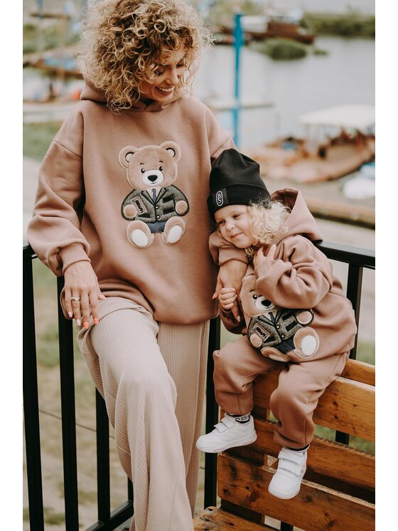 Bejbi Story Bejbi Story Bluza Bluza oversize Harry Teddy dla mamy i taty z kapturem Brązowy Oversize