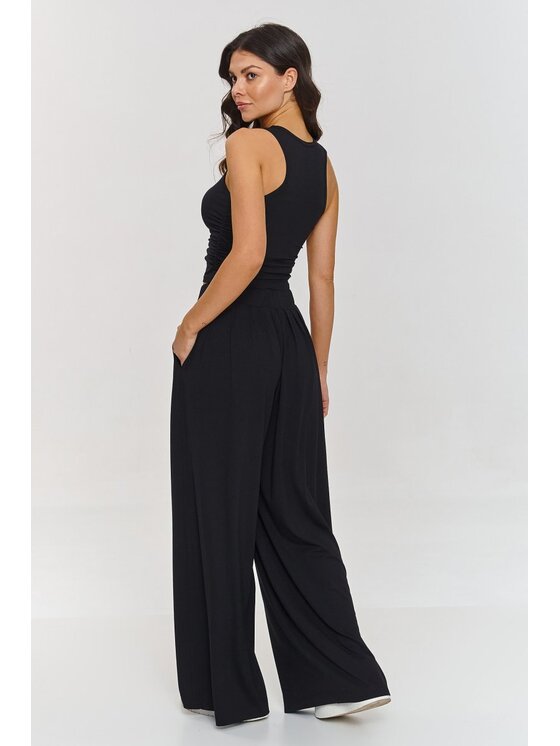 Makadamia Makadamia Komplet bluzka i spodnie M871 Czarny Loose Fit