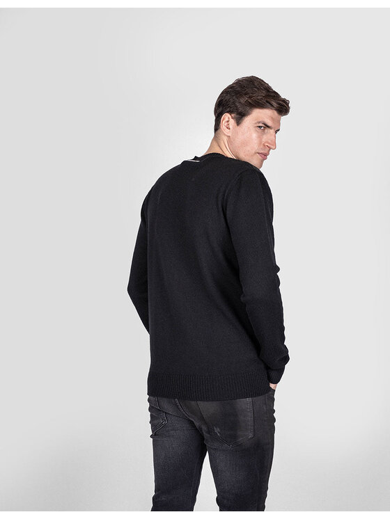 Les Hommes Les Hommes Πουλόβερ LJK104-652B | Round Neck Sweater with Shoulder Detail Μαύρο Regular Fit