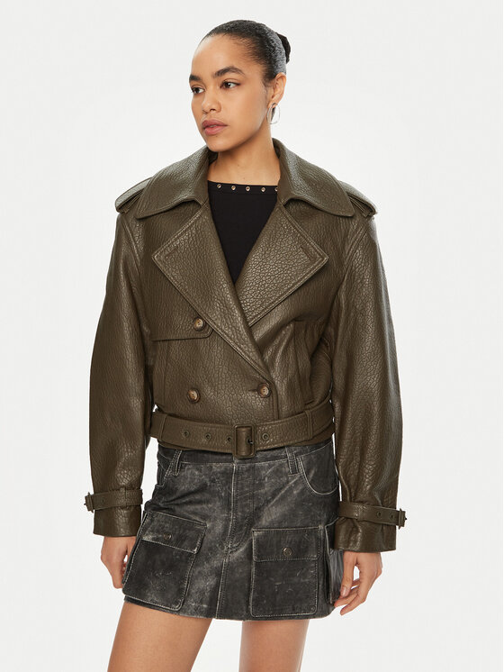 Miss Sixty Miss Sixty Kožená bunda 6L4LJ1700000 Khaki Regular Fit