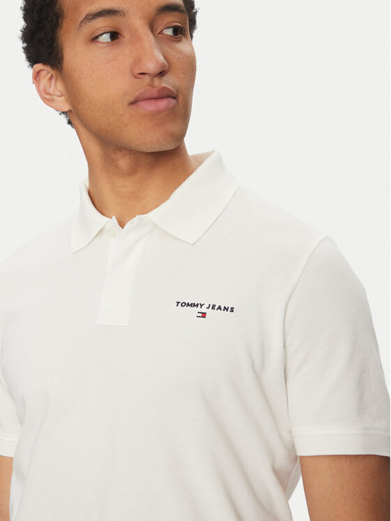 Tommy Jeans Tommy Jeans Тениска с яка и копчета Linear DM0DM20914 Бял Regular Fit