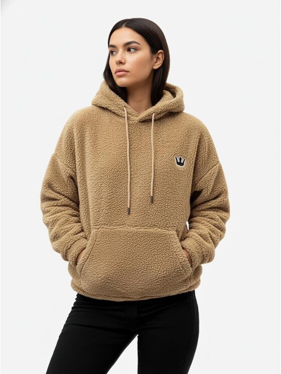 Jigga Wear Jigga Wear Bluza Sherpa Teddy Miś Plusz Polar Ciepła szeroka luźna 130289 Beżowy Oversize