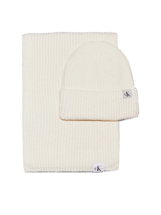 Set Fular și Căciulă Calvin Klein Jeans IU0IU00638 Écru