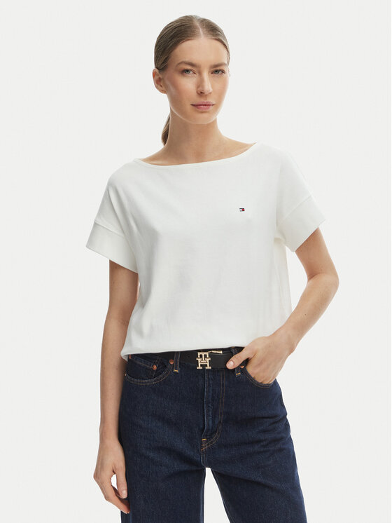 Tommy Hilfiger Tricou WW0WW49723 Écru Loose Fit