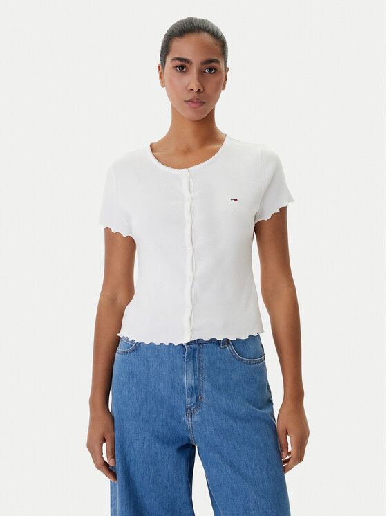 Tommy Jeans Tommy Jeans Bluză DW0DW20377 Alb Slim Fit