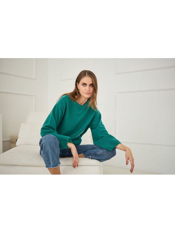 Entelier Entelier Sweter dekolt łódka Zielony Comfortable Fit