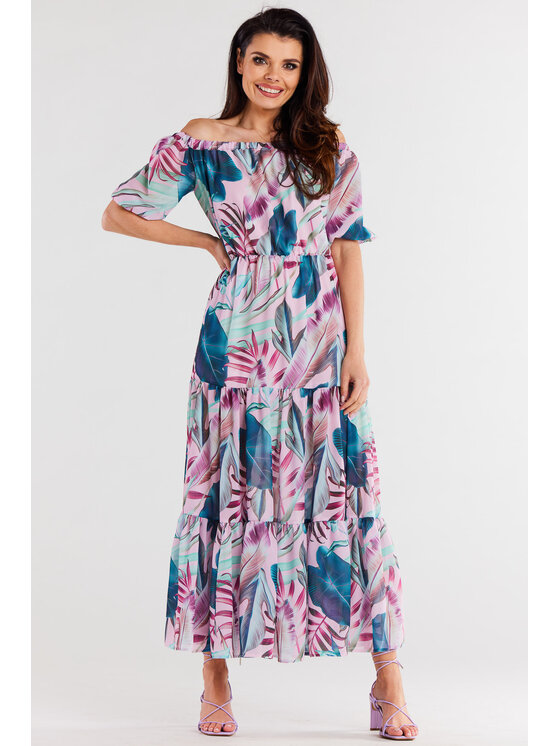 Awama Awama Sukienka A504 Kolorowy Basic Fit